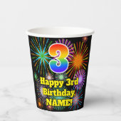 Gobelets En Papier 3ème anniversaire : Fun Motif Fireworks + Rainbow (Recto)