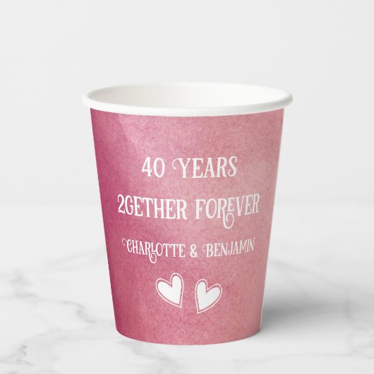 Gobelets En Papier 40 ans Anniversaire Aquarelle Mariage Ruby (Verso)