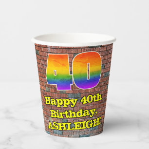 Gobelets En Papier 40e anniversaire : Arc-en-ciel amusant inspiré par