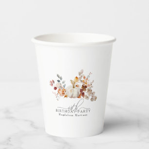 Gobelets En Papier 40e anniversaire Citrouille blanc automne fleurs s