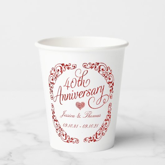 Gobelets En Papier 40e anniversaire du Mariage de Ruby (Recto)