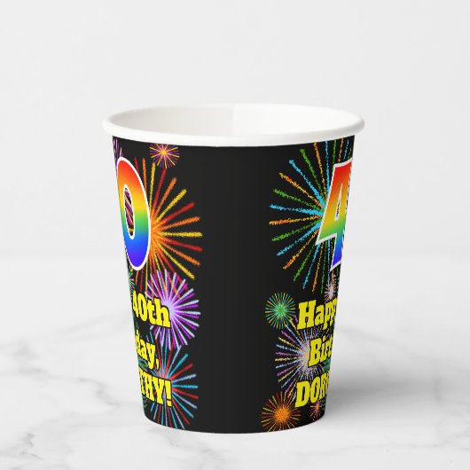 Gobelets En Papier 40e anniversaire : Fun Motif Fireworks + Rainbow 4 (Gauche)