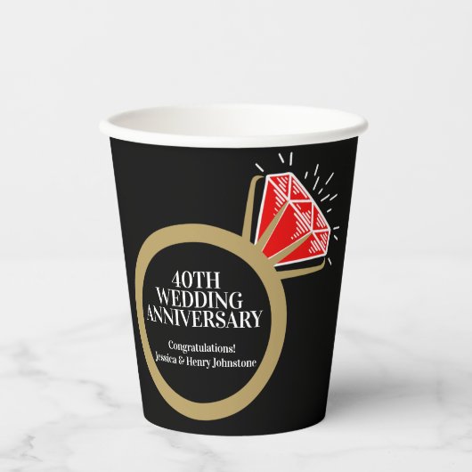 Gobelets En Papier 40e anniversaire mariage ruby bague faits amusants (Recto)