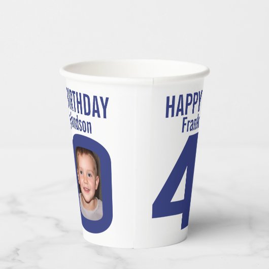 Gobelets En Papier 40e anniversaire personnalisé deux photo bleu blan (Droite)