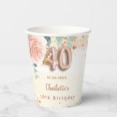 Gobelets En Papier 40e anniversaire rose or parties scintillant fleur (Recto)