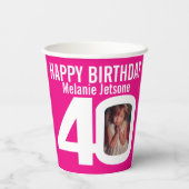 Gobelets En Papier 40e anniversaire sur mesure deux photo rose blanc (Verso)