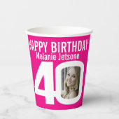 Gobelets En Papier 40e anniversaire sur mesure deux photo rose blanc (Recto)