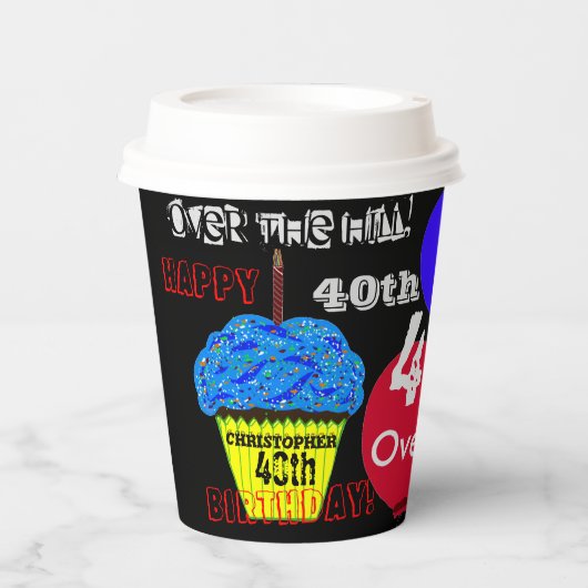 Gobelets En Papier 40e Au-dessus de la colline Bleu Cupcake Ballons (Recto)