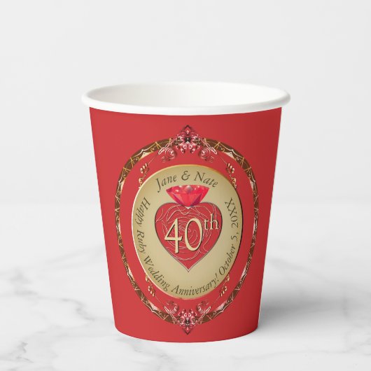 Gobelets En Papier 40ème ou 15ème anniversaire de Ruby Mariage (Verso)