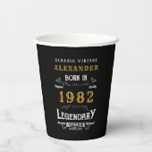 Gobelets En Papier 40th Birthday 1982 Black Gold Ajouter Nom Retro (Verso)