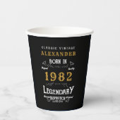 Gobelets En Papier 40th Birthday 1982 Black Gold Ajouter Nom Retro (Recto)