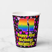 Gobelets En Papier 41e anniversaire : Amour Hearts Motif, Arc en ciel (Verso)