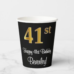 Gobelets En Papier 41e anniversaire - Elégant luxe Faux Gold Look #