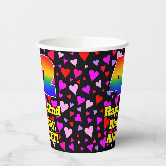 Gobelets En Papier 42e anniversaire : Amour Hearts Motif, Arc-en-ciel (Gauche)