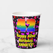 Gobelets En Papier 42e anniversaire : Amour Hearts Motif, Arc-en-ciel (Recto)