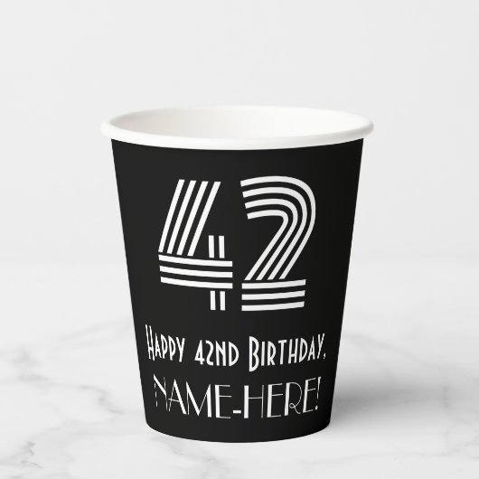 Gobelets En Papier 42e anniversaire — Art Déco Inspiré Look "42" + No (Recto)