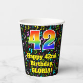 Gobelets En Papier 42e anniversaire : Fun Music Notes Motif, Rainbow  (Verso)