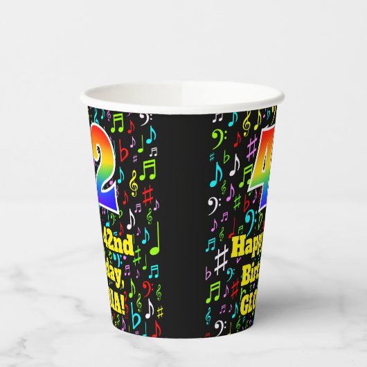 Gobelets En Papier 42e anniversaire : Fun Music Notes Motif, Rainbow  (Gauche)