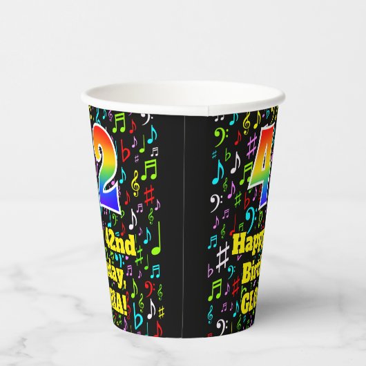 Gobelets En Papier 42e anniversaire : Fun Music Notes Motif, Rainbow  (Droite)