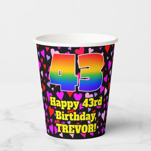 Gobelets En Papier 43e anniversaire : Amour Hearts Motif, Arc-en-ciel (Verso)