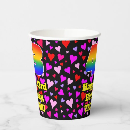 Gobelets En Papier 43e anniversaire : Amour Hearts Motif, Arc-en-ciel (Gauche)