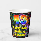 Gobelets En Papier 43ème anniversaire : Fun Fireworks Motif + Rainbow (Recto)
