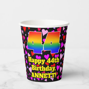 Gobelets En Papier 44e anniversaire : Amour Hearts Motif, Arc-en-ciel