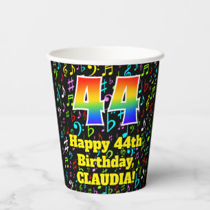Gobelets En Papier 44e anniversaire : Fun Music Notes Motif, Rainbow