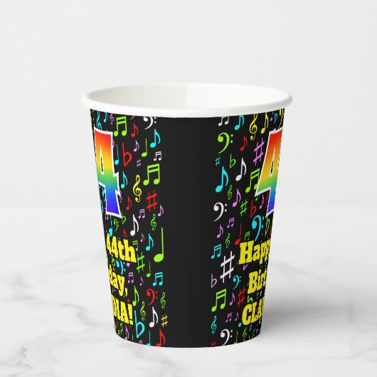 Gobelets En Papier 44e anniversaire : Fun Music Notes Motif, Rainbow (Gauche)