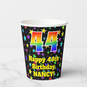 Gobelets En Papier 44e anniversaire : Fun Stars Motif et Rainbow 44