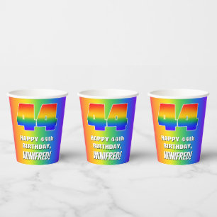 Gobelets En Papier 44e Anniversaire : Motif Arc-en-ciel Coloré et Amu