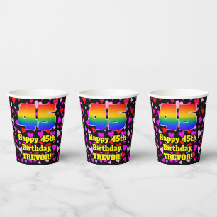 Gobelets En Papier 45e anniversaire : Amour Hearts Motif, Arc-en-ciel