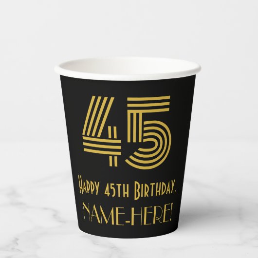 Gobelets En Papier 45e anniversaire : Art Déco Inspiré Look "45" & No (Recto)