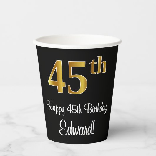 Gobelets En Papier 45e anniversaire - Elégant luxe Faux Gold Look # (Recto)