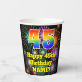 Gobelets En Papier 45ème anniversaire : Fun Fireworks Motif + Rainbow (Verso)