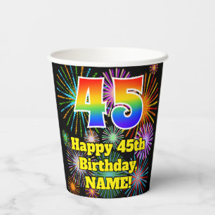 Gobelets En Papier 45ème anniversaire : Fun Fireworks Motif + Rainbow