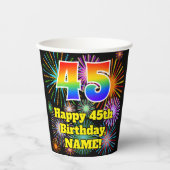Gobelets En Papier 45ème anniversaire : Fun Fireworks Motif + Rainbow (Recto)