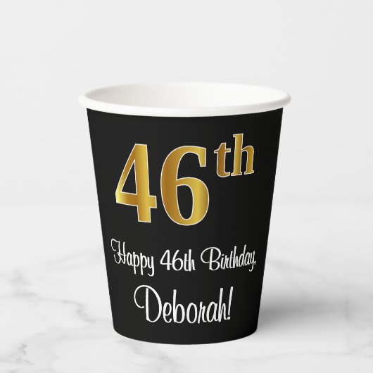 Gobelets En Papier 46e anniversaire - Elégant luxe Faux Gold Look # (Recto)