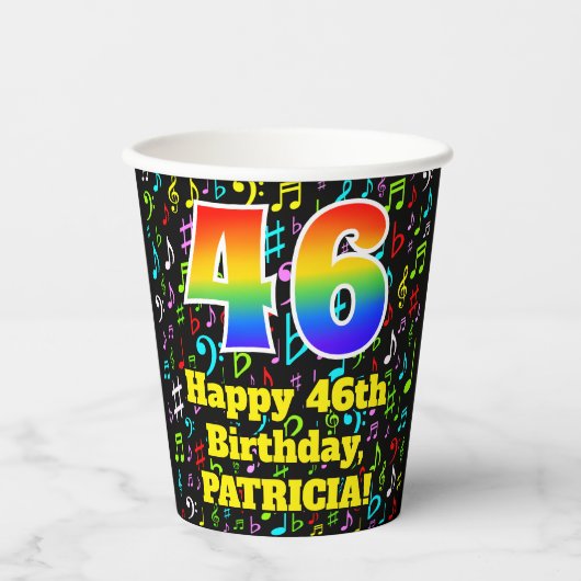 Gobelets En Papier 46e anniversaire : Fun Music Notes Motif, Arc-en-c (Recto)