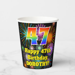 Gobelets En Papier 47ème anniversaire : Fun Fireworks Motif + Rainbow