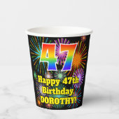 Gobelets En Papier 47ème anniversaire : Fun Fireworks Motif + Rainbow (Recto)