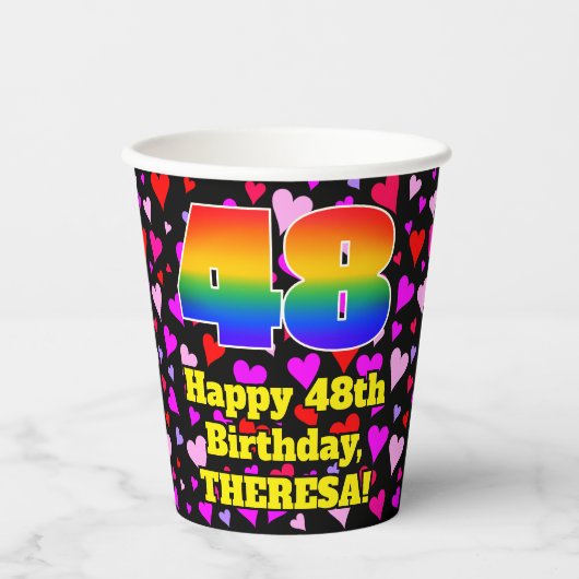Gobelets En Papier 48e anniversaire : Amour Hearts Motif, Arc-en-ciel (Recto)