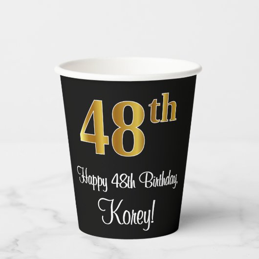 Gobelets En Papier 48e anniversaire - Elégant luxe Faux Gold Look # (Recto)