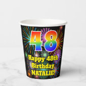 Gobelets En Papier 48ème anniversaire : Fun Fireworks Motif + Rainbow (Verso)