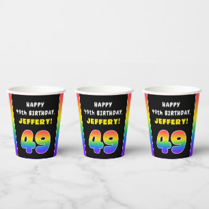 Gobelets En Papier 49e anniversaire : Arc-en-ciel coloré # 49, Nom pe