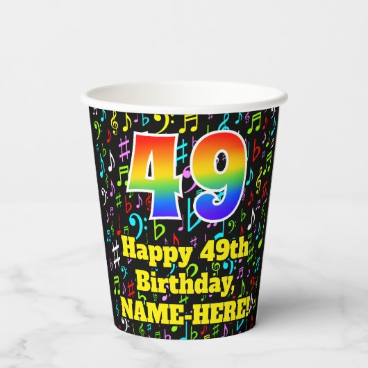 Gobelets En Papier 49e anniversaire : Fun Music Notes Motif, Arc-en-c (Verso)