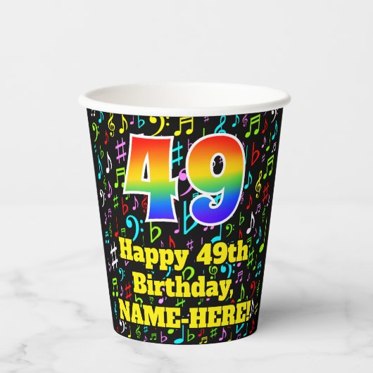 Gobelets En Papier 49e anniversaire : Fun Music Notes Motif, Arc-en-c (Recto)