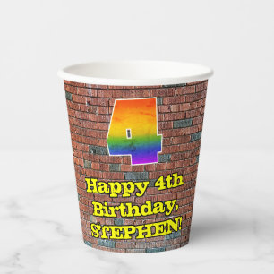 Gobelets En Papier 4e anniversaire : Arc-en-ciel amusant inspiré par 