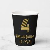 Gobelets En Papier 4e anniversaire : Art Déco Inspiré Look "4" & Nom (Verso)