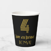 Gobelets En Papier 4e anniversaire : Art Déco Inspiré Look "4" & Nom (Recto)